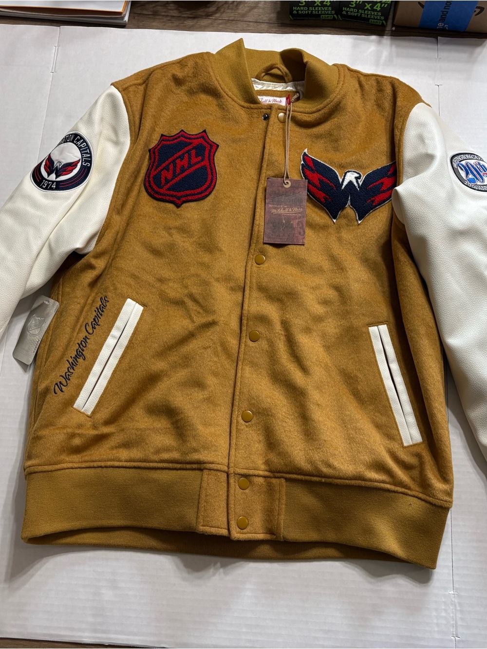 Mitchell & Ness Gold and White Washington Capitals Varsity Jacket